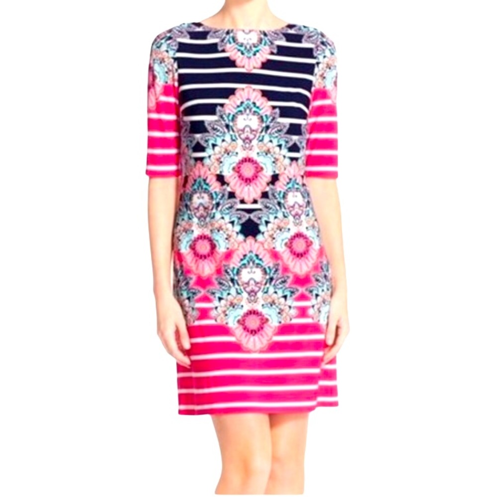 Size 4: Eliza J Women’s Floral & Striped Sheath Dress Shift Style